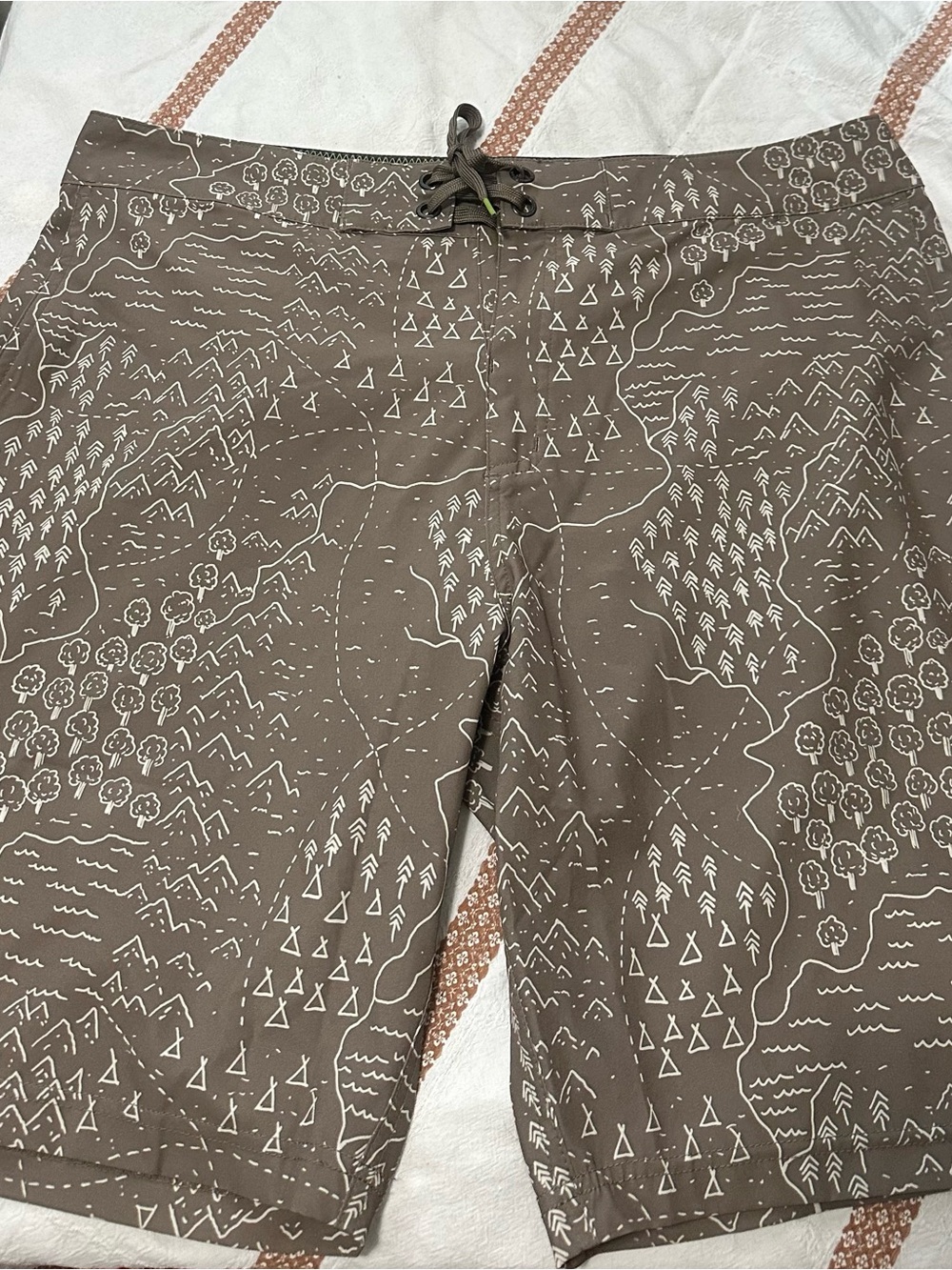10Tree Patterned Board Shorts - Taupe with White Map Print